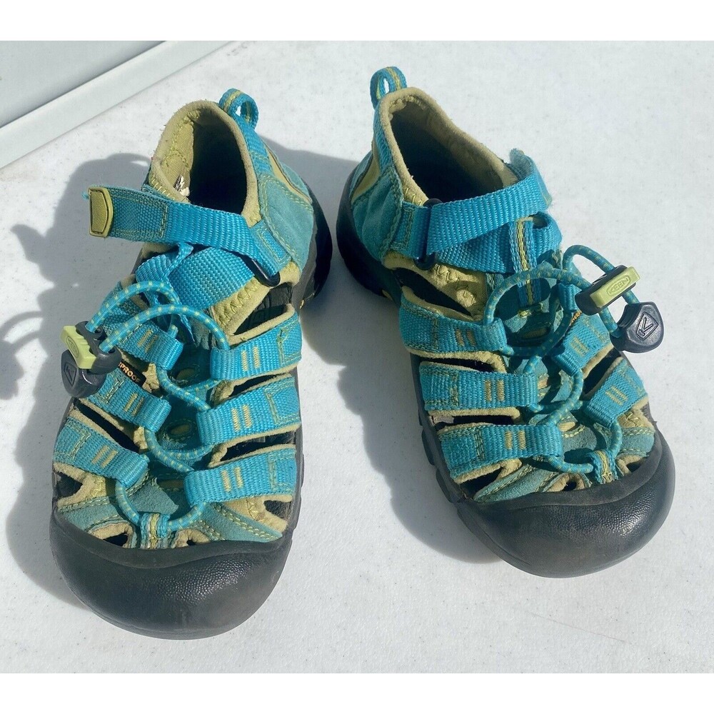 KEEN Newport Youth Aqua Blue and Lime Green Waterproof Sandals Kids Sz 12
